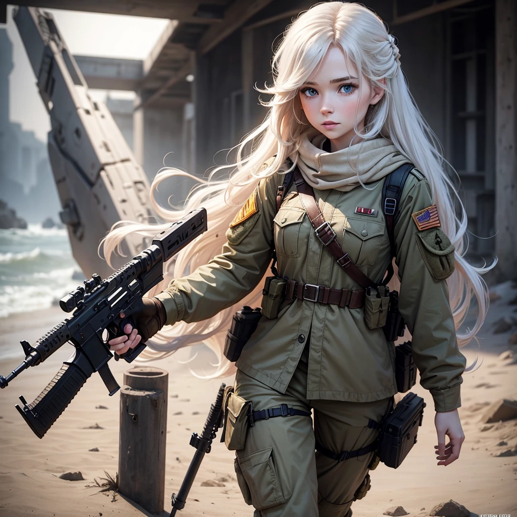 Beautiful white redhead character long wavy hair call of duty soldier war outfit and hot 