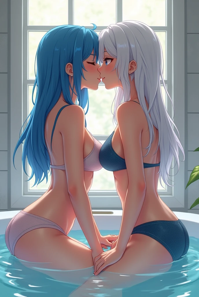 two lesbians kiss each other passionately, ANIME BATHTUB SEXY VERY HOT GIRL FIRST ONE BLUE HAIE SECOND ONE WHITE HAIR VERY TIGHT CLOTHES DIFFERENT COLOR CLOTHES  AND MAKE THEM HOLD EACH OTHERS ASS AND BREAT AND ON TOP OF EACH OTHER