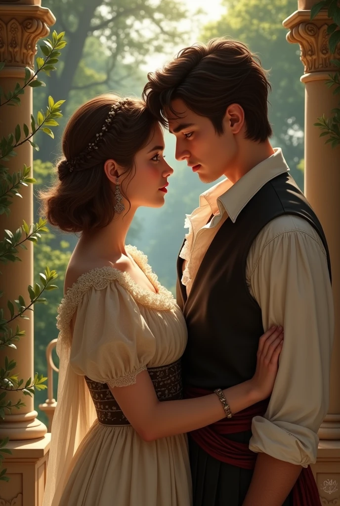 Short blonde girl with brown highlights dressed as Juliet from Romeo and Juliet and a short haired boy with V-shaped hair being Romeo