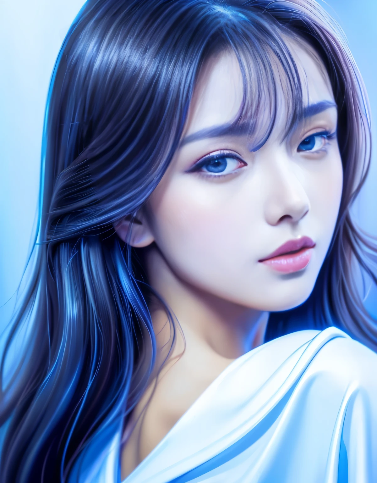 Close up portrait of woman in blue suit and white shirt, Elegant digital art, High-quality portraits, Shiny digital painting, Digital Art Images, Beautiful digital art, Elegant digital painting, Portrait of a female idol in Japan, Beautiful digital painting, Realistic cute girl drawing, high quality digital painting, TWICE&#39;s Tzuyu, Professional Profile Photo, Japanese Girls