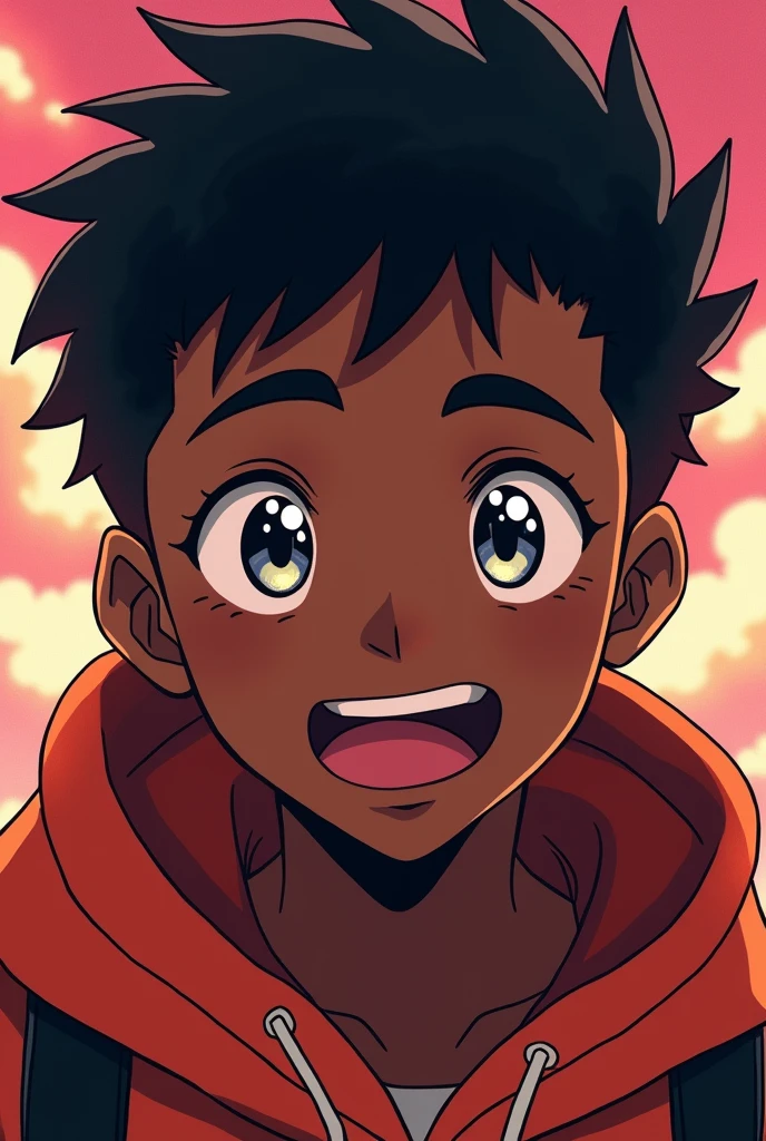 YOUTUBE PROFILE PICTURE, WITH ANIME STYLE, MORE STYLE , black boy, close to the camera,