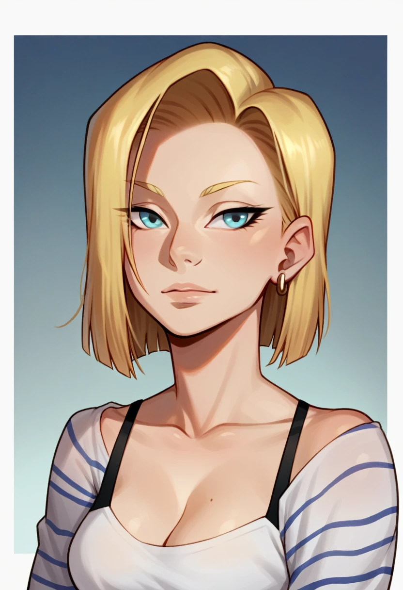 score_9, score_7_up 1girl, solo, android 18, portrait, gradient background,