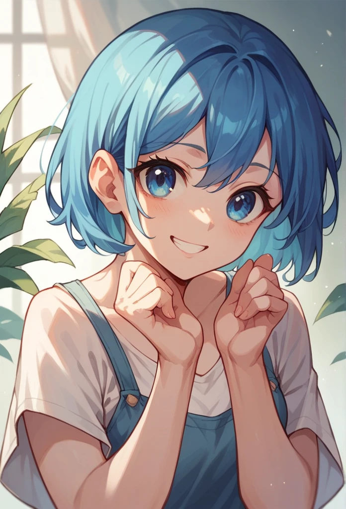 woman, blue hair, , , blue eyes, cute, smile,