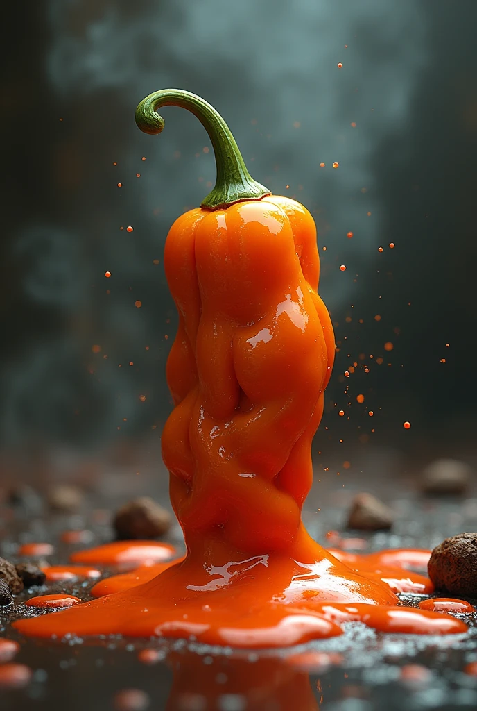 Un écrou qui fond et qui est en fusion avec un piment 

