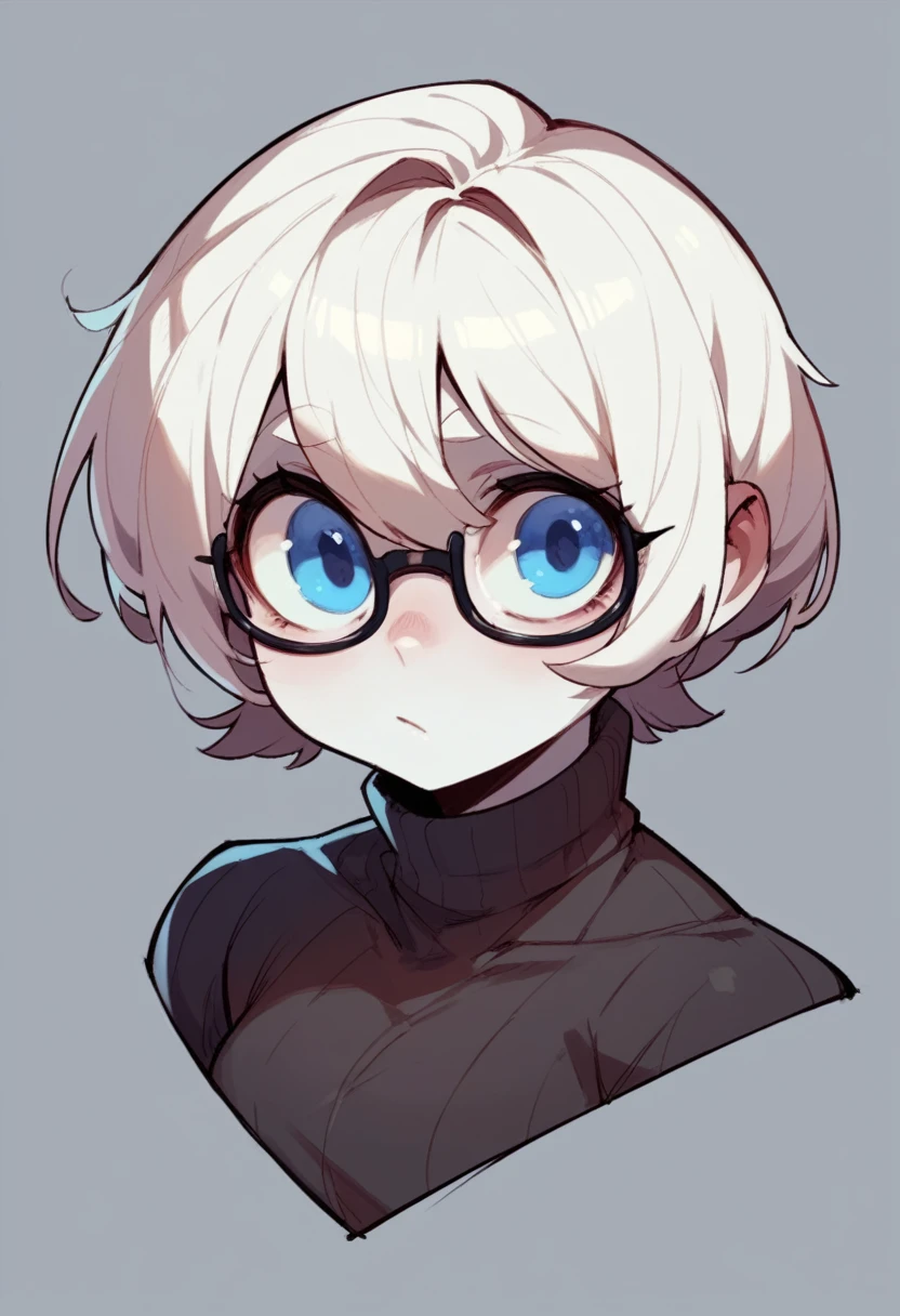 A white skin girl, Cartoon cutie, big eyes, white hair, Blue eyes, Glasses, Dark city