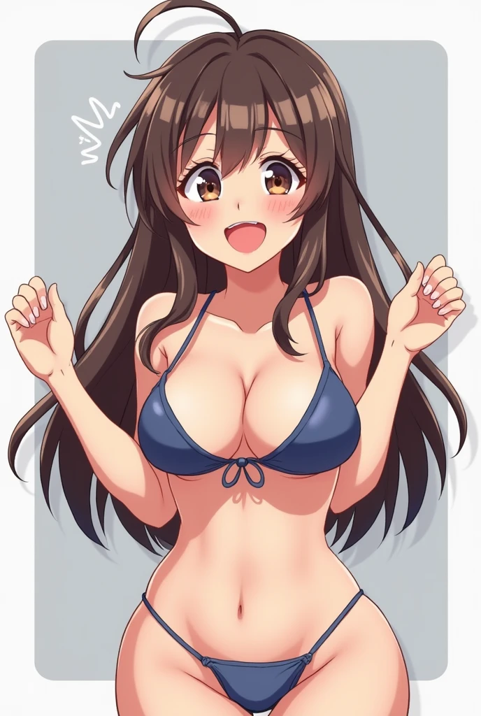 An anime girl who shows her tits and is without clothes is a little excited