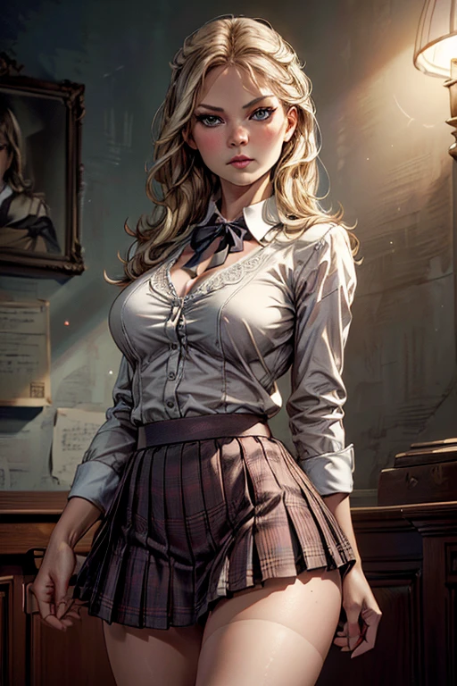 (Jennifer Morrison), young girl face, a beautiful school girl, 1girl, blushing, raising her skirt, cute white panty visible, buttocks, detailed face, big detailed eyes, detailed eyes, detailed lips, long eyelashes, intricate uniform, firm chest, e cup, slim body, pleated skirt, thighs, (best quality,4k,8k,highres,masterpiece:1.2),ultra-detailed,(realistic,photorealistic,photo-realistic:1.37),HDR,UHD,studio lighting,ultra-fine painting,sharp focus,physically-based rendering,extreme detail description,professional,vivid colors,bokeh,photorealistic,elegant,cute,charming