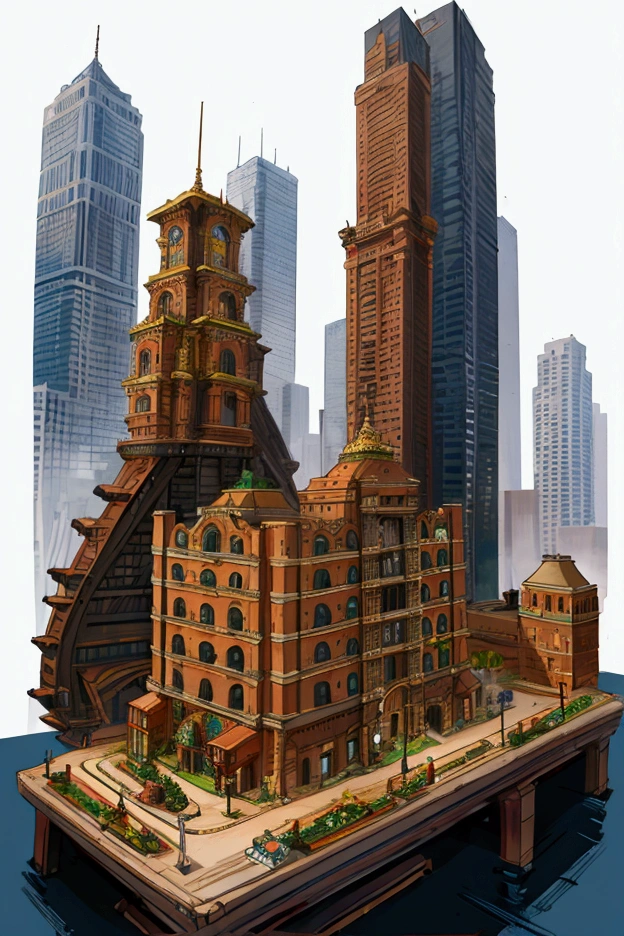 Huge muscular man hybrid Background of cityscape model, small mode