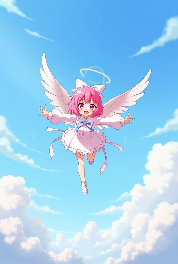 I would like a picture of Dokuro-chan flying in the clouds