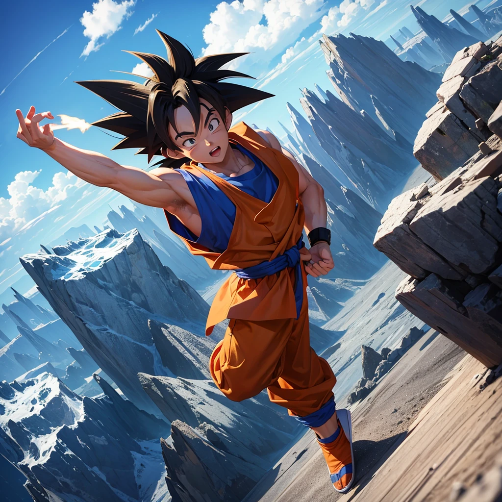 Goku doing push-ups on top of a spaceship