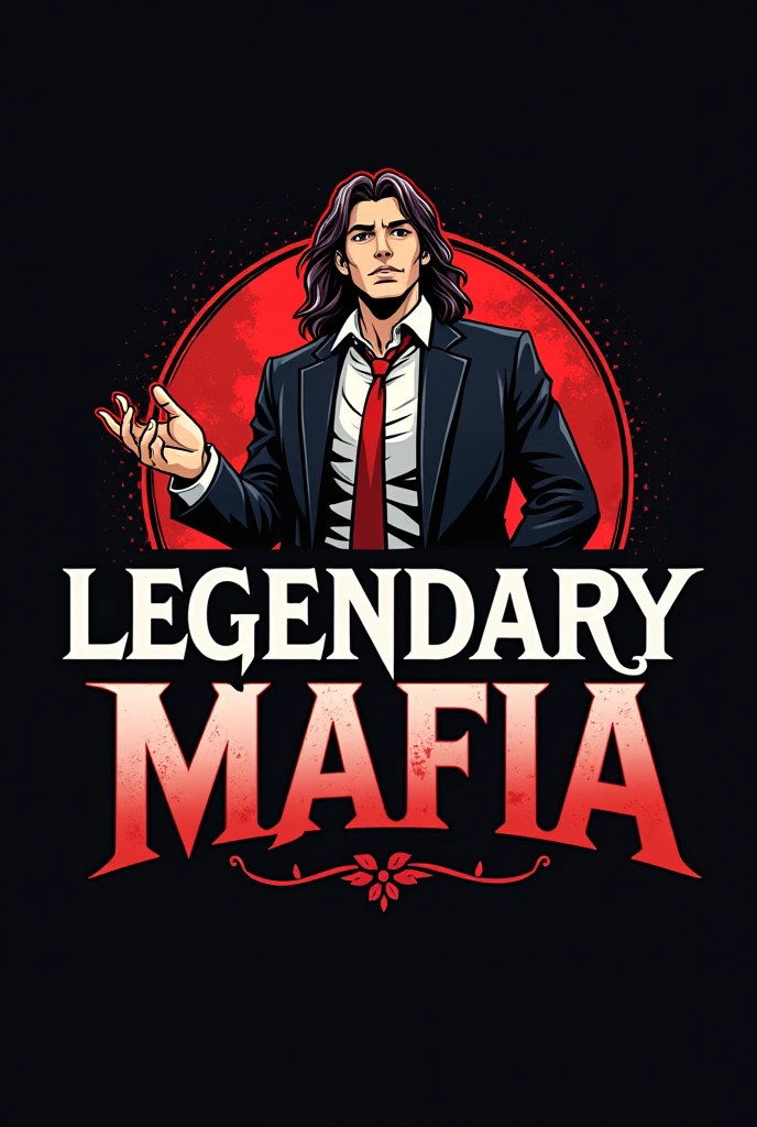 A Logo for a guild called Legendary Mafia, with an anime style character above. The text must be written in Portuguese.