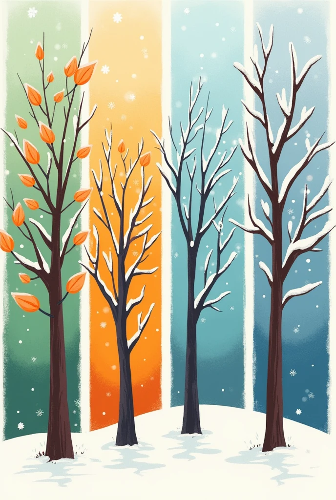 strip illustration representing the four seasons with spring, summer, autumn and winter