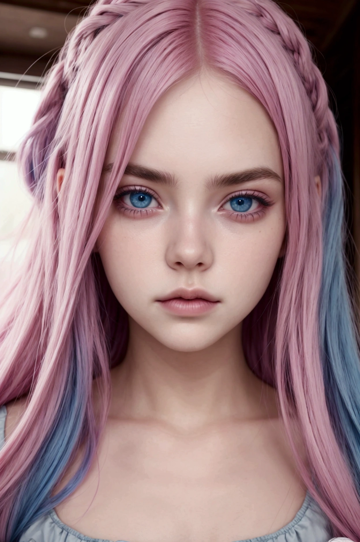 create a girl like cara delavigne with pink hair and blue eyes full shot for instagram