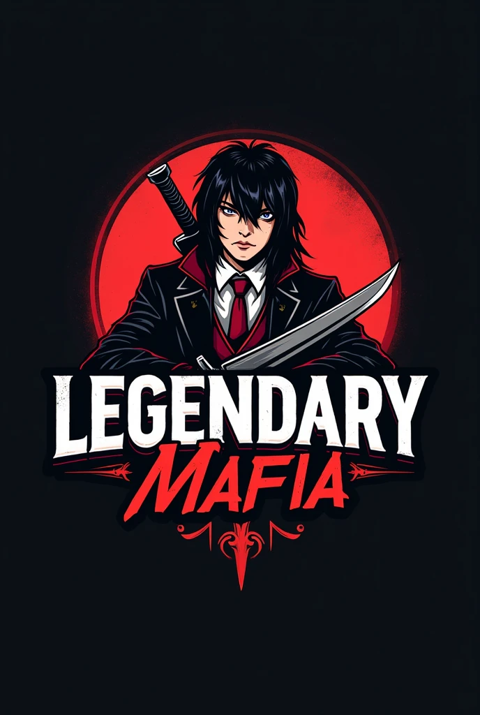 A logo for a guild called Legendary Mafia, with an anime style character above. The text must be written in Portuguese.