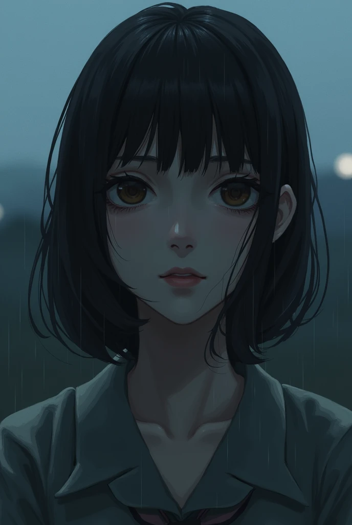 (((One girl,alone))),(Highly realistic photos, High resolution, Detailed face, Beautiful Eyes) Adult women, Big eyes, Nice body, Medium chest, ,Hairstyle, Healthy Body,Thighs、Kanna Hashimoto、Depth of written boundary,Narrow eyes,Light Smile、Wind、It&#39;s raining a little、Body like a model、Dark Shadow、Dark Sky、The most beautiful face in Japan