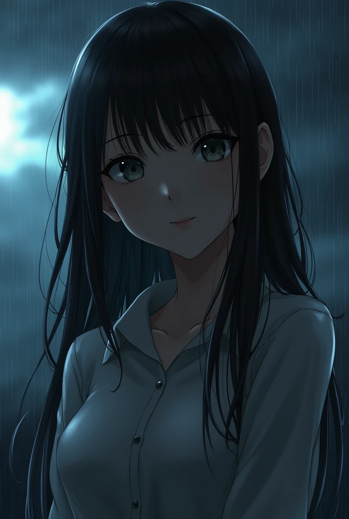 (((One girl,alone))),(Highly realistic photos, High resolution, Detailed face, Beautiful Eyes) Adult women, Big eyes, Nice body, Medium chest, ,Hairstyle, Healthy Body,Thighs、Kanna Hashimoto、Depth of written boundary,Narrow eyes,Light Smile、Wind、It's raining a little、Body like a model、Dark Shadow、Dark Sky、The most beautiful face in Japan
