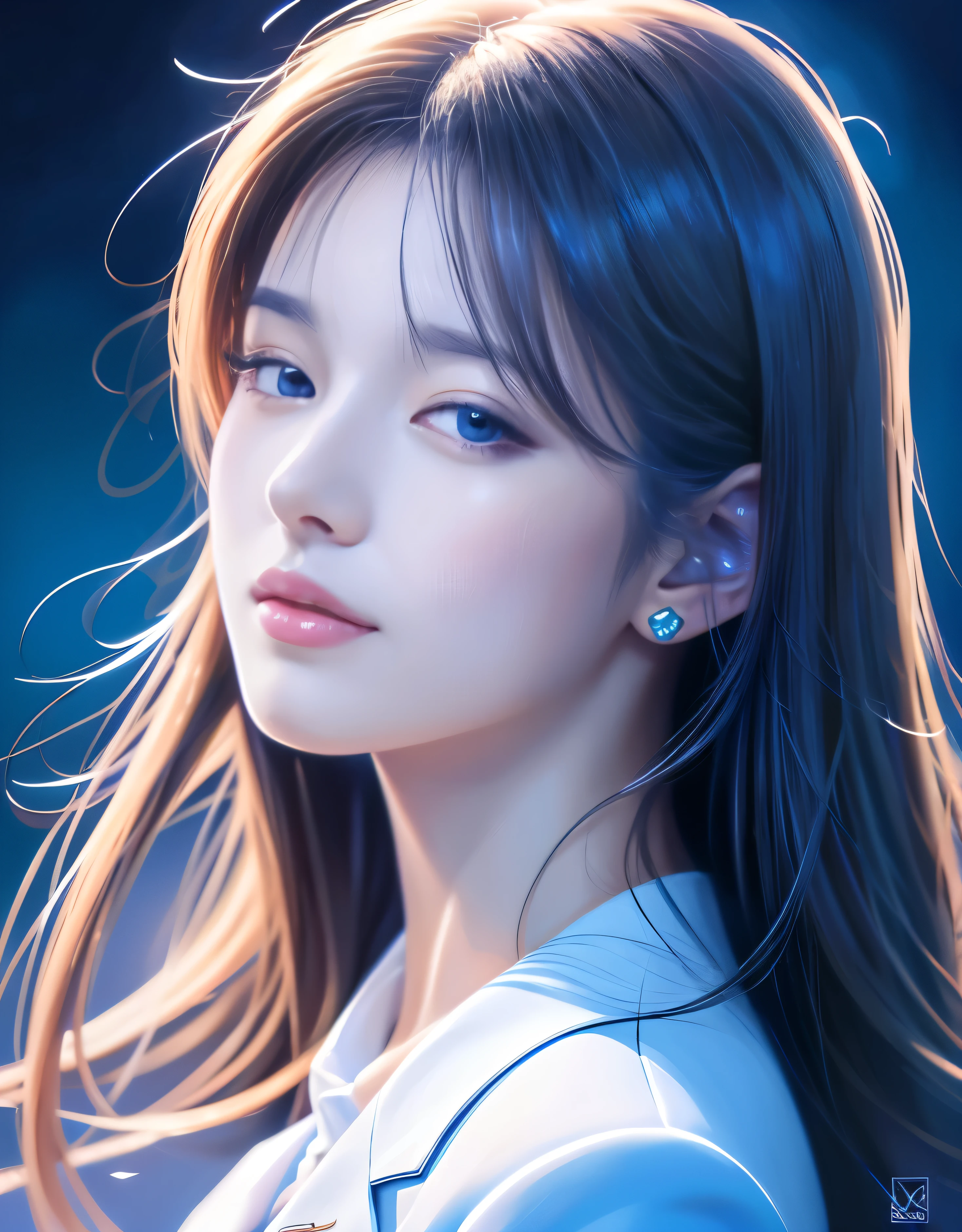 Close up portrait of woman in blue suit and white shirt, Elegant digital art, High-quality portraits, Shiny digital painting, Digital Art Images, Beautiful digital art, Elegant digital painting, Portrait of a female idol in Japan, Beautiful digital painting, Realistic cute girl drawing, high quality digital painting, TWICE's Tzuyu, Professional Profile Photo, Japanese Girls