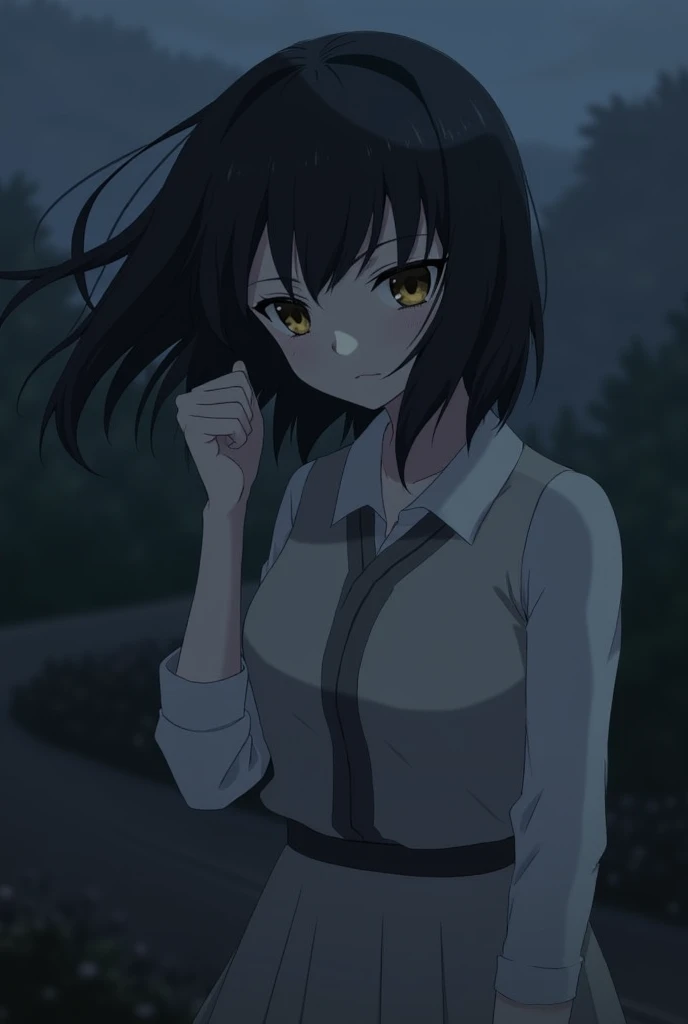 (((One girl,alone))),(Highly realistic photos, High resolution, Detailed face, Beautiful Eyes) Adult women, Big eyes, Nice body, Medium chest, ,Hairstyle, Healthy Body,Thighs、Kanna Hashimoto、Depth of written boundary,Narrow eyes,Light Smile、Wind、It&#39;s raining a little、Body like a model、Dark Shadow、Dark Sky、The most beautiful face in Japan、Live-action version