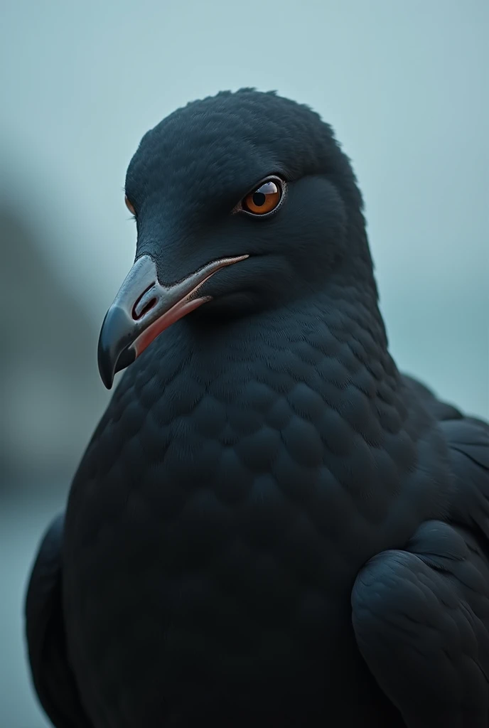 Black-feathered seagull is a sad photo