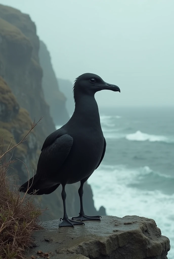 Black-feathered seagull at the seaside - a sad photo