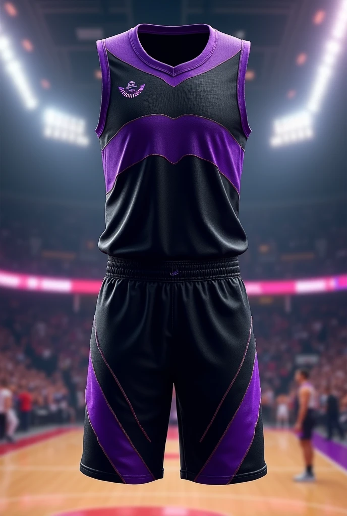 Basketball jersey and shorts with black purple colors