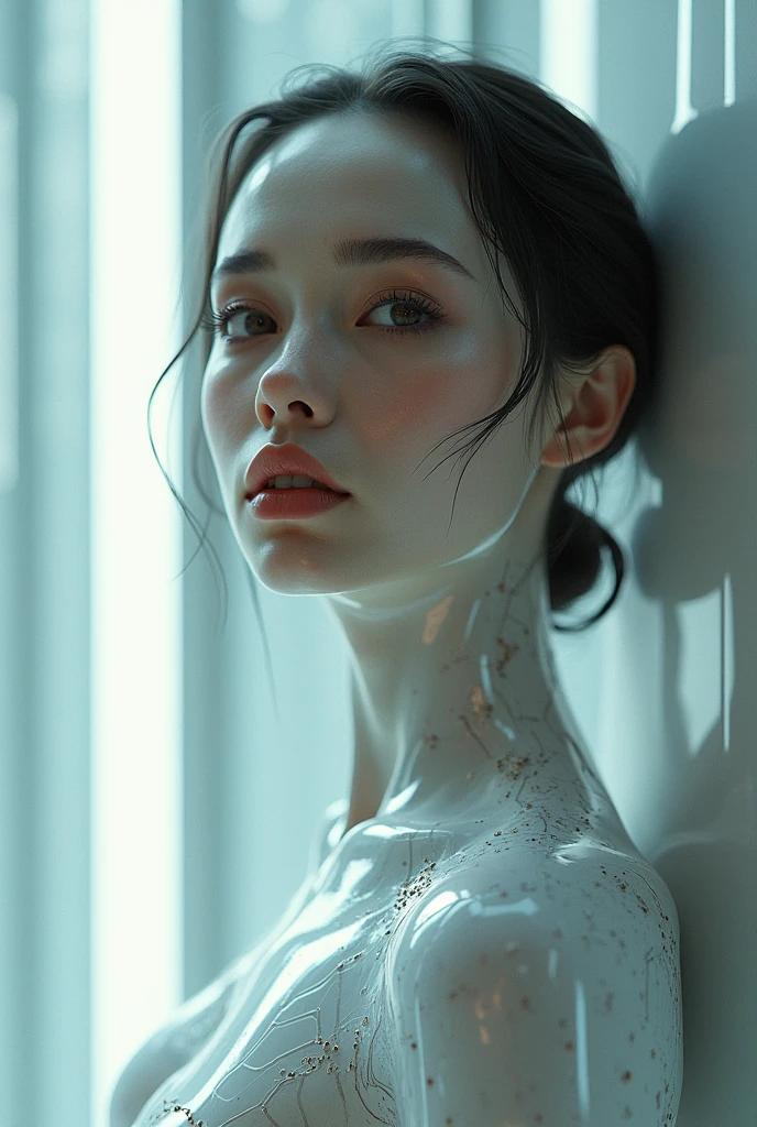 Create a realistic woman with cyber skin