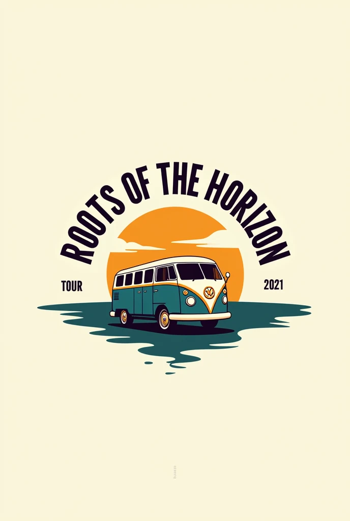 Can you create me a tour logo that says "Roots of the Horizon"  with a bus in the middle that is in Spanish 