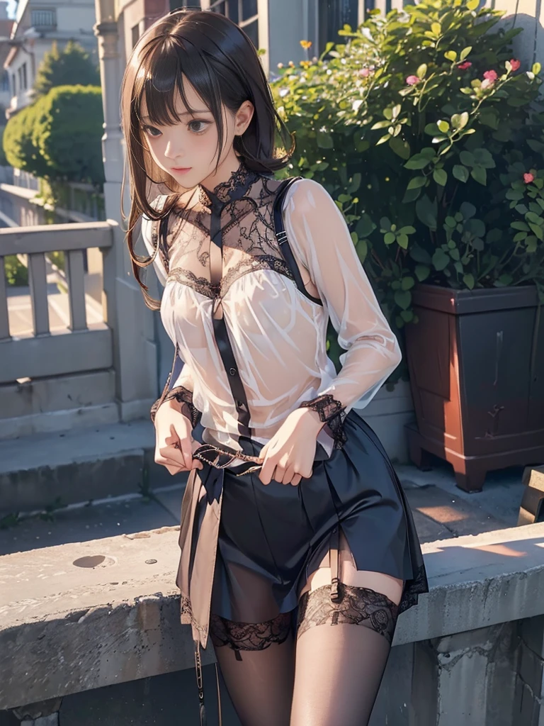 (high school girl uniform),(random pose),(Thin type:1.8),(big breasts),(random hairstyle),(Highest image quality,(8k),ultra-realistic,best quality, high quality, high definition, high quality texture,high detail,beautiful detailed,fine detailed,extremely detailed cg,detailed texture,a realistic representation of the face,masterpiece,Sense of presence),(A gust of wind blows up her skirt:1.23),(((Sexy see-through lingerie for women,Shiny bodysuit,Smooth and silky clothing,Trimmed combination,Lace Stockings,Erotic leash,pajamas)))
