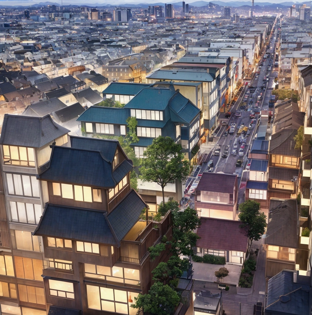 fund, アニメ, in the morning, Void, houses, view of the street, straight street