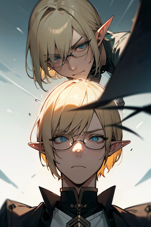 male、male性、Short Hair、Straight Bob、Blonde、Glasses、adult、adultのmale、adultの体、大柄のmale、Elf、Shining Eyes、Pride、Severe、Disgust、hostility、Irritation、Cold Blooded、A look of disappointment、Sharp Eye、Confused eyes、Stocky build、Slender、sex appeal、Magic Mentor、Calmness、quiet、look、From below、to close range