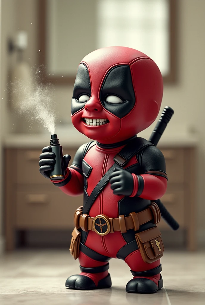 Deadpool baby applying cologne