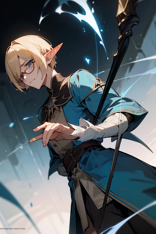 male、male性、Short Hair、Straight Bob、Blonde、Glasses、adult、adultのmale、adultの体、大柄のmale、Elf、Shining Eyes、Pride、Severe、Disgust、hostility、Irritation、Cold Blooded、A look of disappointment、Sharp Eye、Confused eyes、Stocky build、Slender、sex appeal、Magic Mentor、Long staff、Calmness、quiet、look、From below、to close range