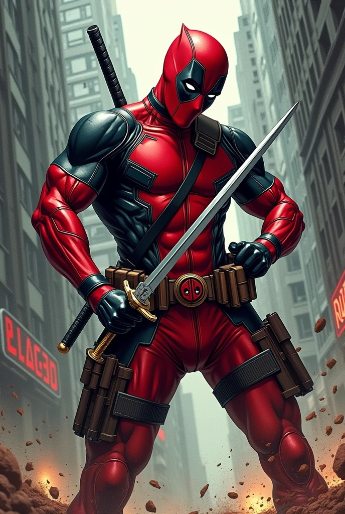deadpool swords draw: Refers to the action of pulling a weapon from its sheath or holster.