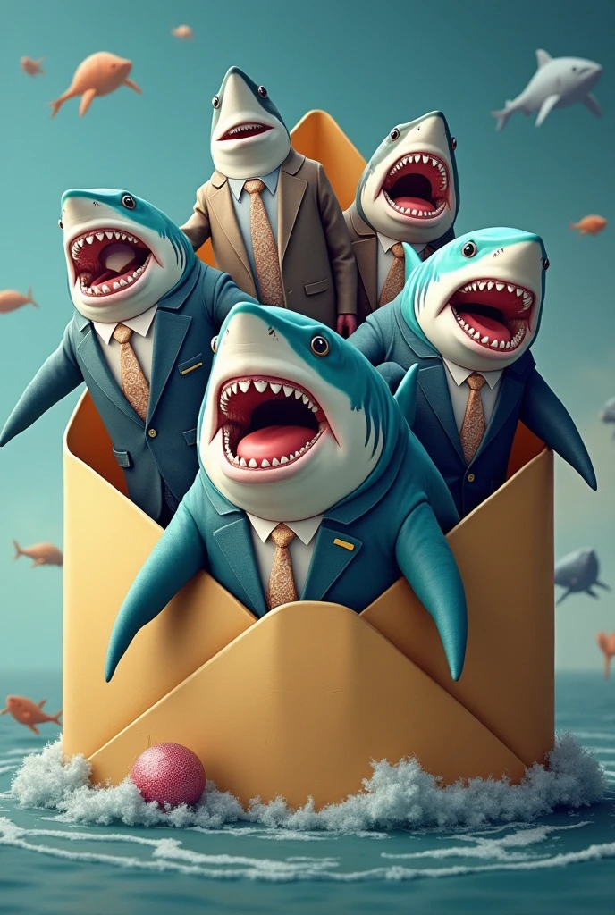 A letter I filled with sharks dressed in different ways 