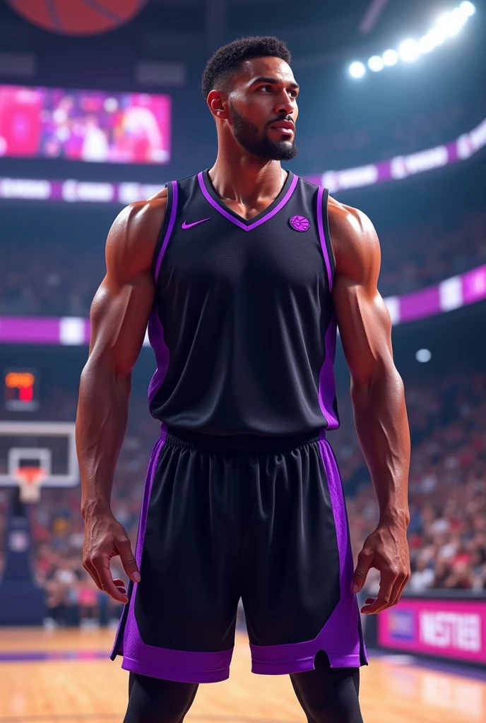 Basketball jersey and shorts with black purple colors