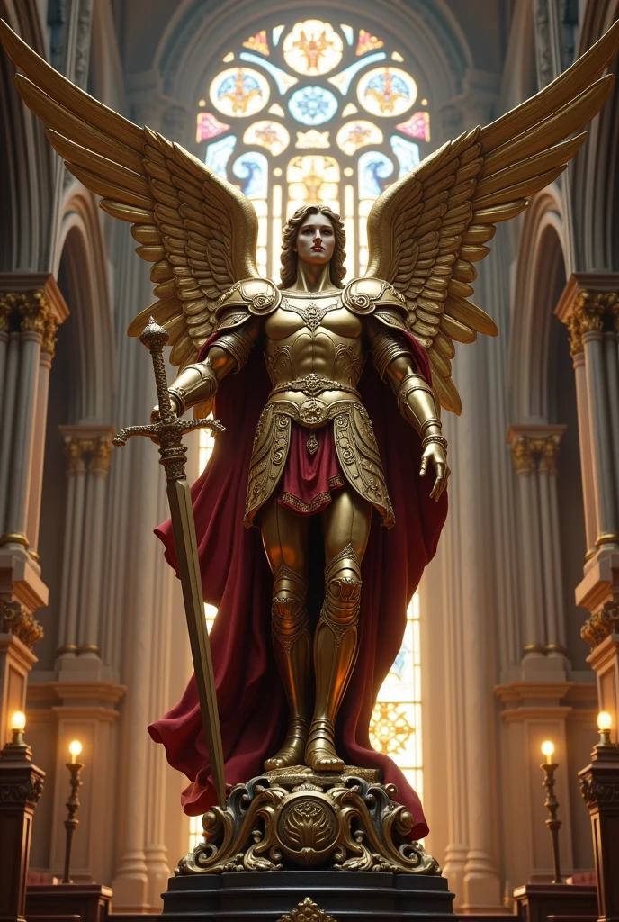Create an image of Saint Michael the Archangel as a Catholic Church statue 