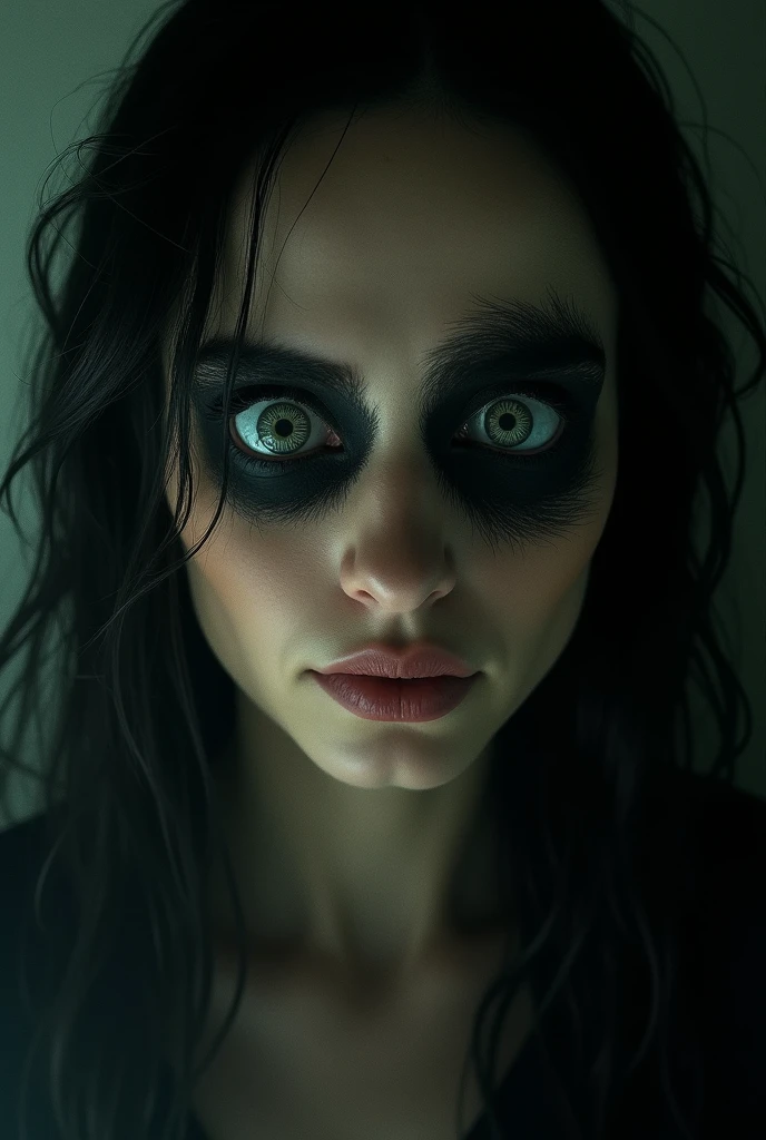 woman hypnotising viewer with soles spiral eyes sinister