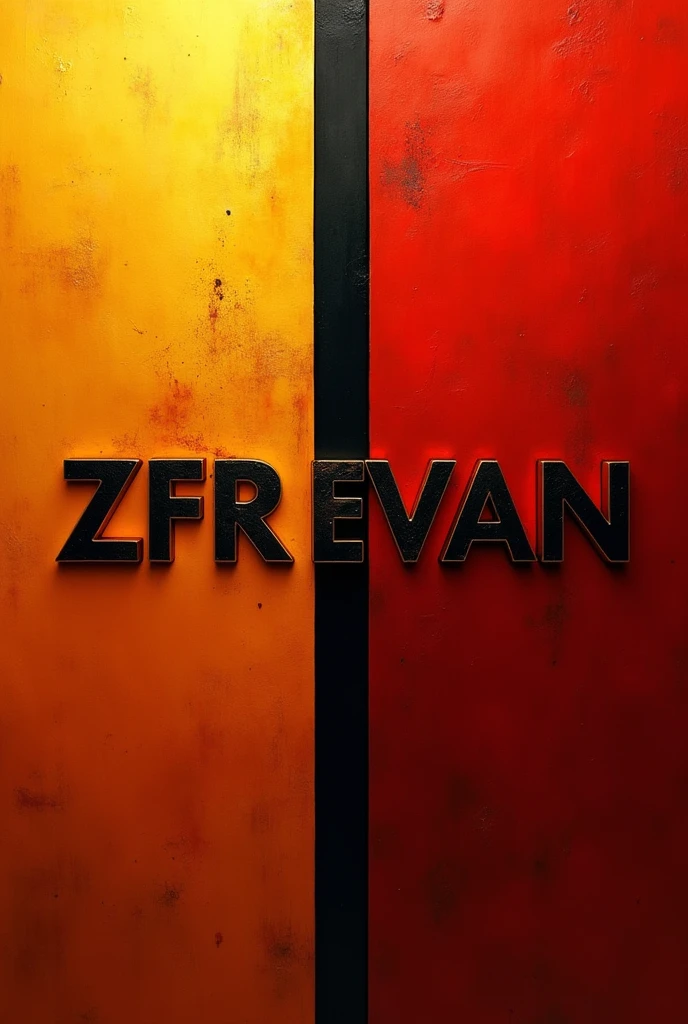  un fond dorée et rouge avec une  ligne noir vertical et une une inscription qui dit "ZFR EVAN" en horizontal 