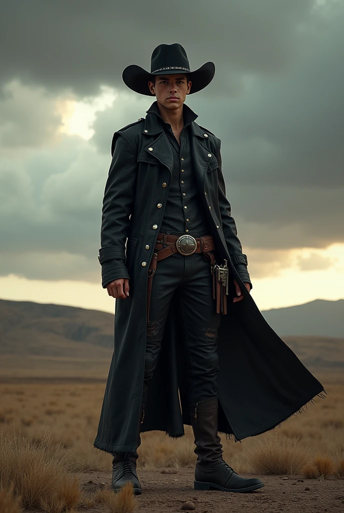 Young Cowboy with black bounty hunter outfit
