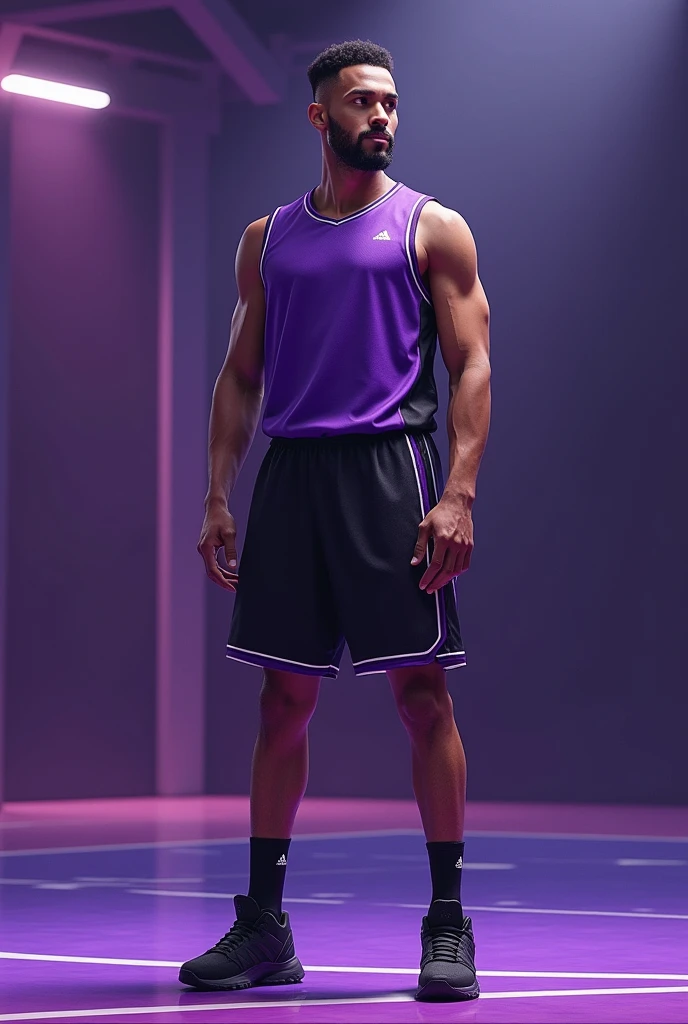 Basketball jersey and shorts with black purple colors