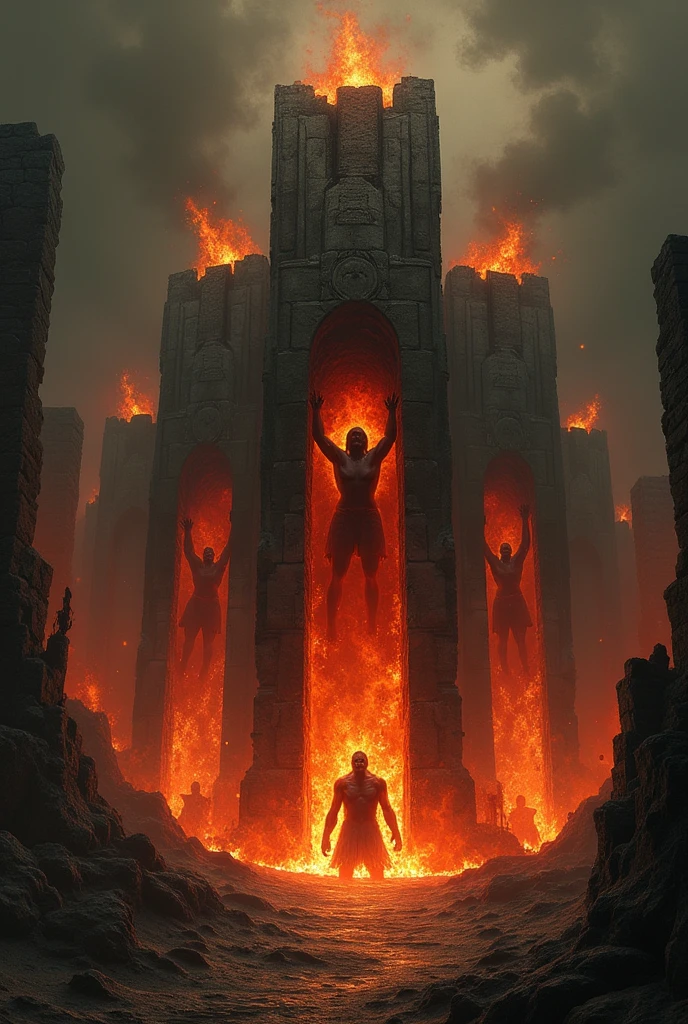 Image of the sixth circle heresy from the book The Divine Comedy where beings are locked in fiery tombs symbolizing their rejection of eternal life