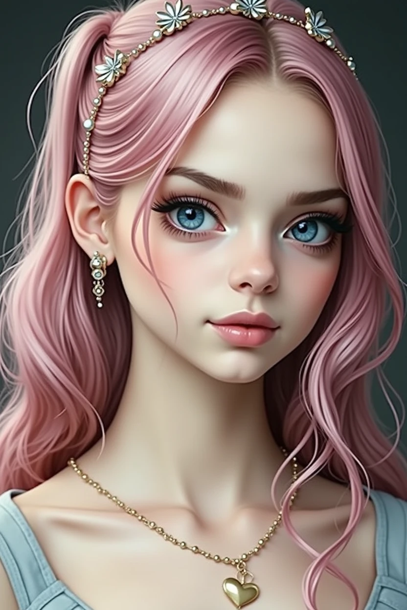 create a girl like cara delavigne with pink hair and blue eyes and cute look