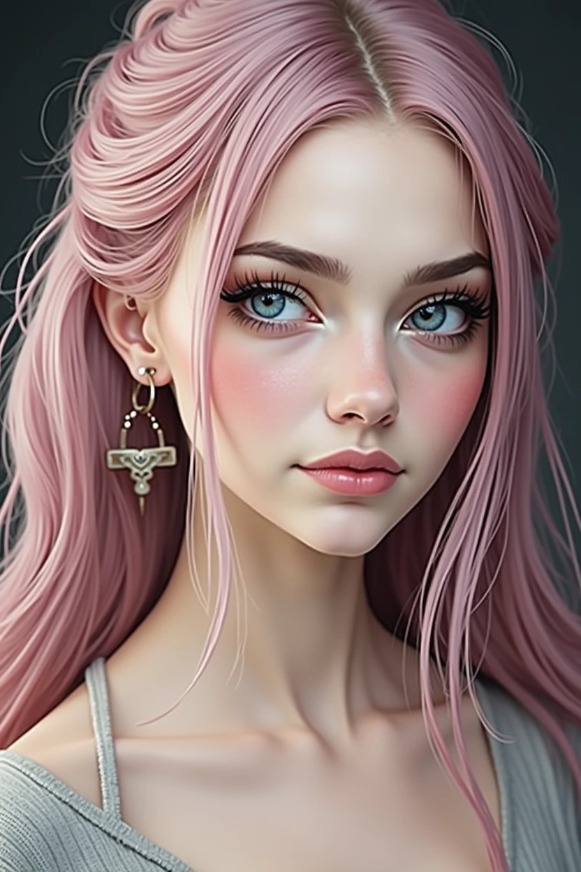 create a girl like cara delavigne with pink hair and blue eyes and cute look
