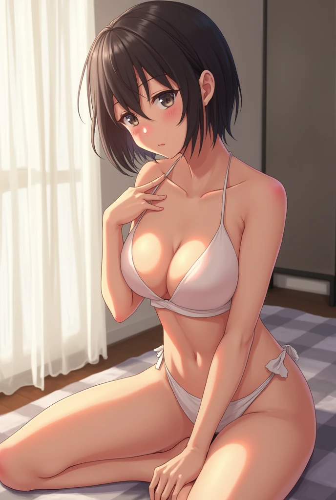 2Dimensional Girl、Naked and wer legs open on the futon、I can see her pussy。