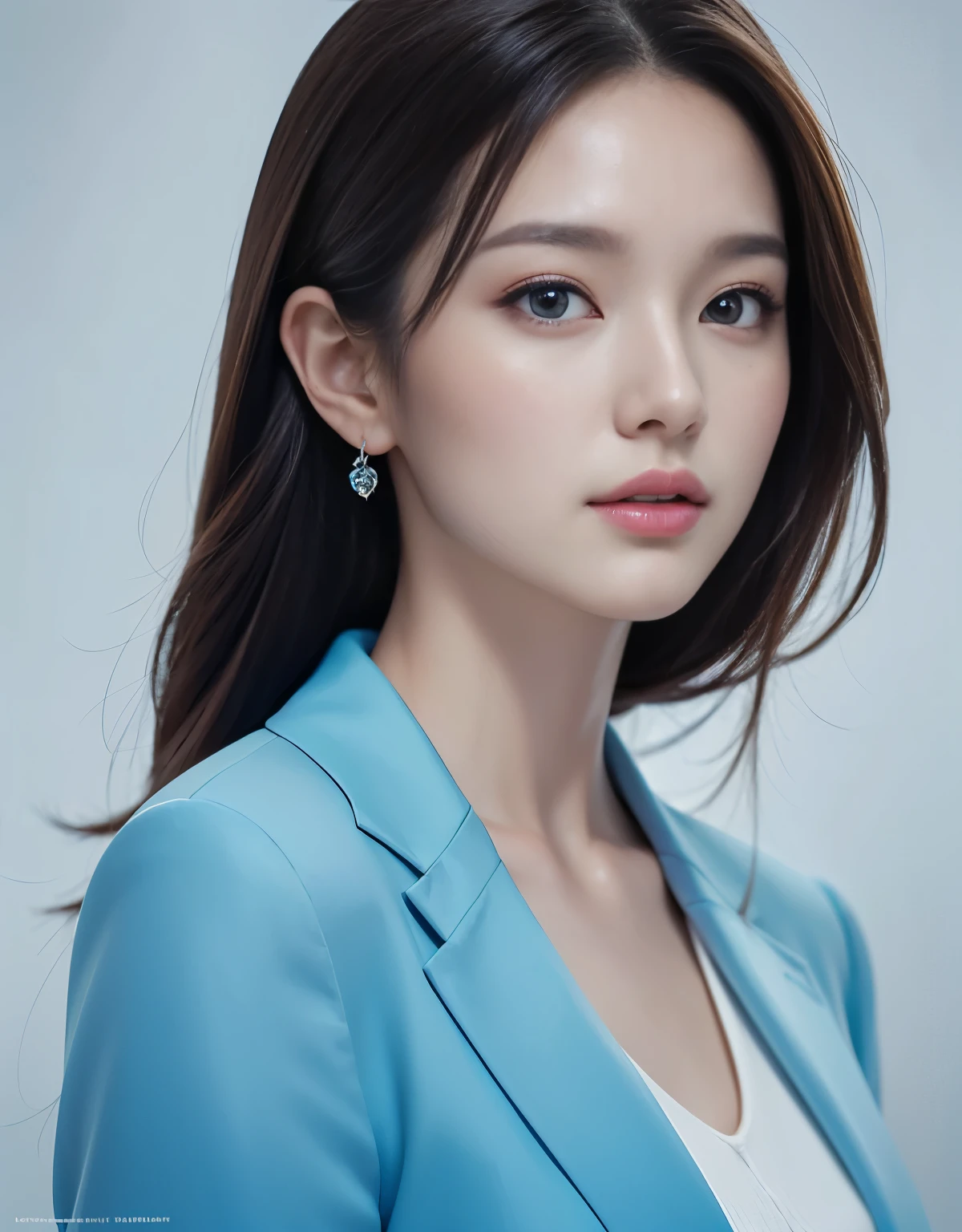 Close up portrait of woman in blue suit and white shirt, Elegant digital art, High-quality portraits, Shiny digital painting, Digital Art Images, Beautiful digital art, Elegant digital painting, Portrait of a female idol in Japan, Beautiful digital painting, Realistic cute girl drawing, high quality digital painting, TWICE's Tzuyu, Professional Profile Photo, Japanese Girls