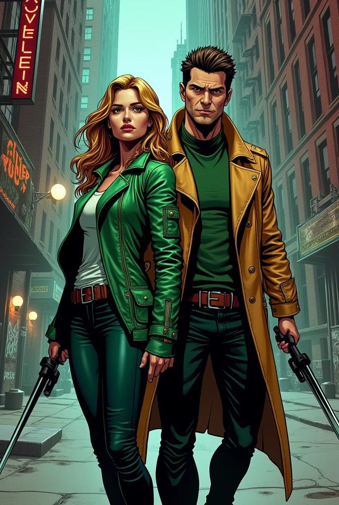 Comic book gambit with a girl in a green jacket