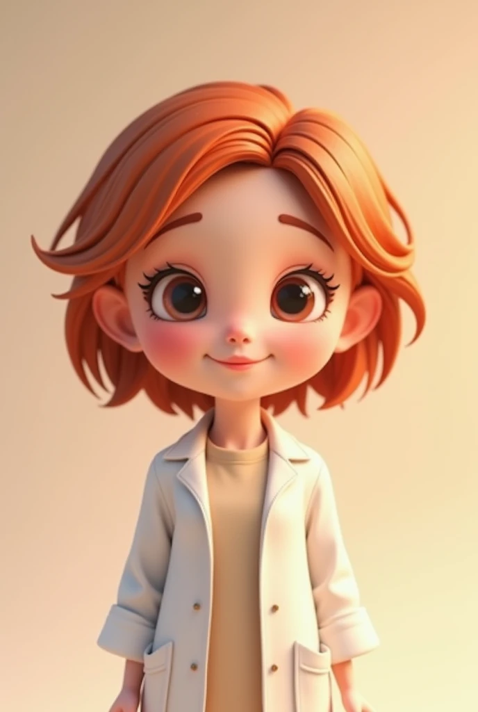 Create a cute 3D avatar of a holistic therapist, white, redheadwear, short, with a gentle look and big eyelashes, disney pixar style