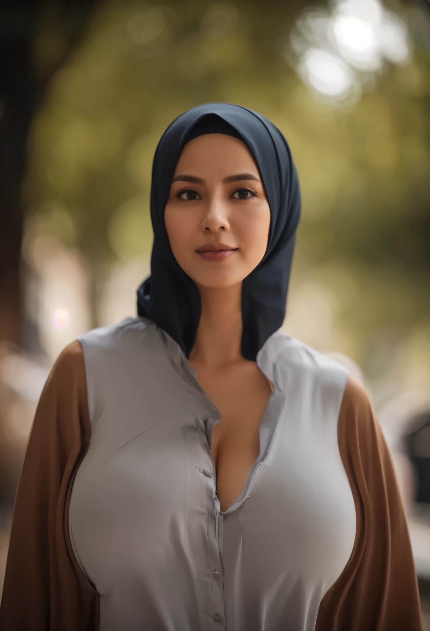 50 years Old, Hijab Indonesian mature woman, Big Tits : 66.9, Gamis, Breast out from her clothes : 1.9, at doctor office, Dark light, at Nighttime