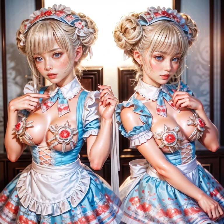 SFW, ExtremelyDetailed (((Kawaii Maid Girls Group in a row:1.37))), Childish perfect face, Reflective Eyes, Detailed(Delicate Clothing textures), Dynamic Joyful Expressions LifeLike Rendering, (Specular Reflection:0.2), TopQuality 8K Ultra-detailed masterpiece (ProfessionalPhoto:1.37), (Acutance:0.8), (Luminism:1.28), (Light particles:0.75), (Muscle:-0.5), (from side )