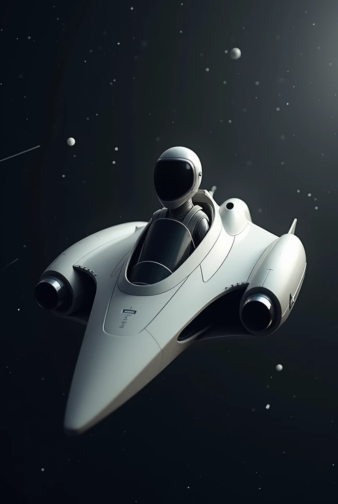 Spaceship pilot, Driving one of them with a helmet and appropriate clothing and minimalist futuristic design.